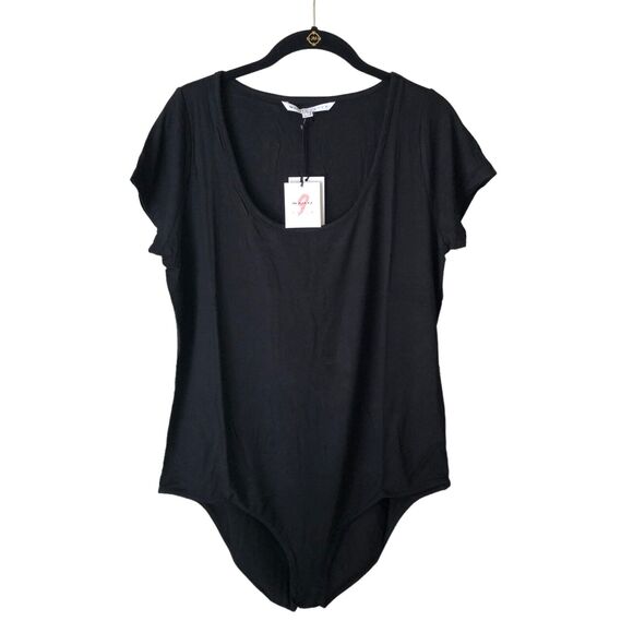 NEW The Nines by Hatch Maternity Bodysuit Black Scoop Neck Short Sleeve Top Sz L - Picture 2 of 8